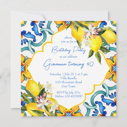 Mediterraans Majolica tegels citroenen verjaardags Kaart (Voorkant)