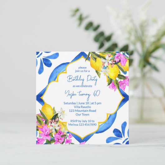 Mediterraans Majolica tegels citroenen verjaardags Kaart (Staand voorkant)