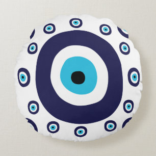 Mediterraans Marine Aqua Blue Nazar Lucky Evil Eye Rond Kussen
