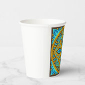 Mediterraans Marokkaans tegelpatroon blauw en goud Papieren Bekers (Rechts)
