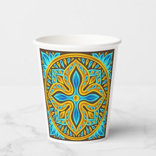Mediterraans Marokkaans tegelpatroon blauw en goud Papieren Bekers (Voorkant)