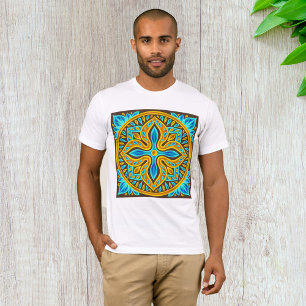 Mediterraans Marokkaans tegelpatroon blauw en goud T-shirt