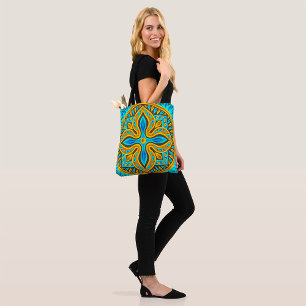 Mediterraans Marokkaans tegelpatroon blauw en goud Tote Bag