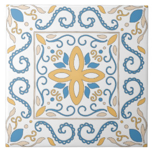 Mediterraans Oranje Blauw Roze Geometrisch Andalou Tegeltje