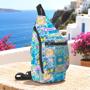 Mediterraans Siciliaans Turquoise Azulejo Citrus Sling Bag