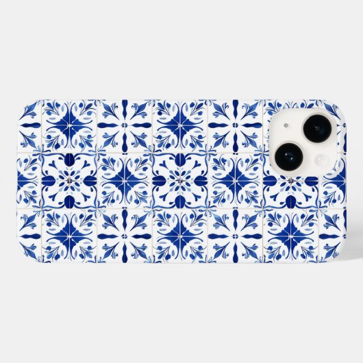 Mediterraans tegelblauw en wit Case-Mate iPhone case (Achterkant (horizontaal))
