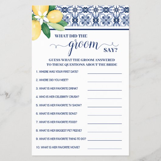 Mediterraans Wat zei Groom Douche Game Kaart (Voorkant)