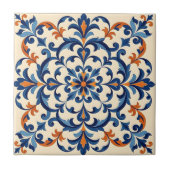 Mediterraanse Azulejo-stijl Navyblauw en Oranje Tegeltje (Voorkant)