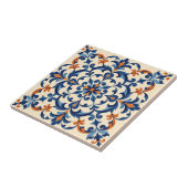 Mediterraanse Azulejo-stijl Navyblauw en Oranje Tegeltje (Zijkant)