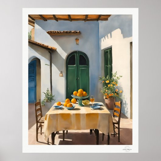 Mediterraanse binnenplaats eetposter poster (Voorkant)