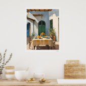 Mediterraanse binnenplaats eetposter poster (Keuken)