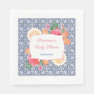Mediterraanse Blauwe Tegel Citrus Baby Shower Fees Servet