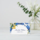 Mediterraanse Blauwe Tegel Citrus Citroen Plaatskaartje (Staand voorkant)