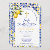 Mediterraanse Blauwe Tegels Citroen Eerste Heilige Kaart (Voorkant / Achterkant)