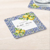 Mediterraanse Blauwe Tegels Citroenen Bruidsmeisje Kartonnen Onderzetters (Schuin)