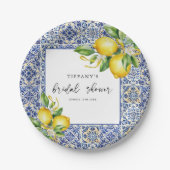 Mediterraanse Blauwe Tegels Citroenen Bruidsmeisje Papieren Bordje (Voorkant)