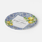 Mediterraanse Blauwe Tegels Citroenen Bruidsmeisje Papieren Bordje (Gekanteld)