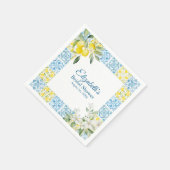 Mediterraanse Blauwe Tegels en Citroenen Bruidsbor Servet (Hoek)