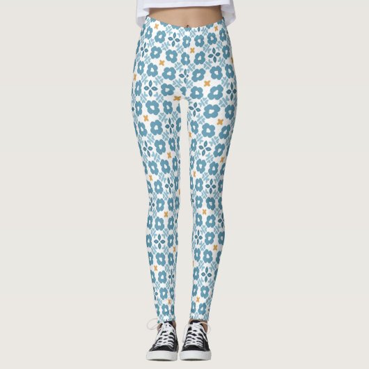 Mediterraanse Bloemtegel Leggings (Voorkant)