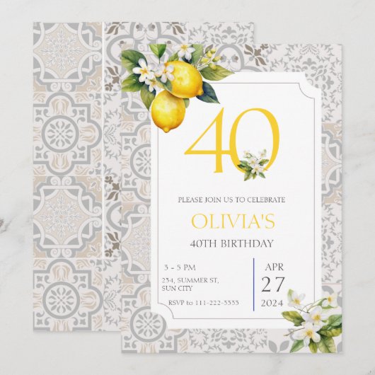 Mediterraanse citroen 40th Any Age Verjaardag Kaart (Voorkant / Achterkant)