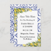 Mediterraanse Citroen Blauwe Mozaïek Tegel Trouwfe Save The Date (Voorkant / Achterkant)