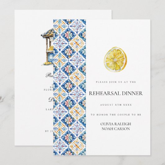 Mediterraanse citroen repetitie diner uitnodiging (Voorkant / Achterkant)