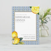 Mediterraanse citroen repetitie diner uitnodiging (Staand voorkant)
