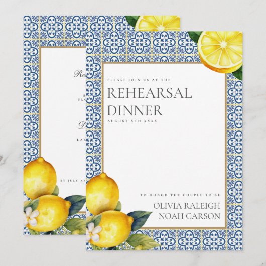 Mediterraanse citroen repetitie diner uitnodiging (Voorkant / Achterkant)