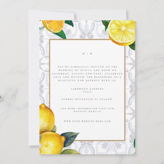 Mediterraanse citroen Save The Date Bruiloft Kaart (Achterkant)