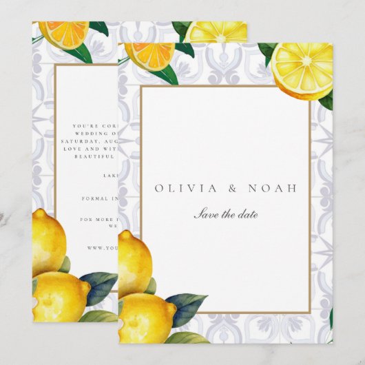 Mediterraanse citroen Save The Date Bruiloft Kaart (Voorkant / Achterkant)