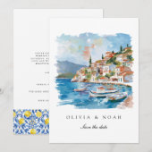 Mediterraanse citroen Save The Date Bruiloft Kaart (Voorkant / Achterkant)