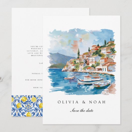 Mediterraanse citroen Save The Date Bruiloft Kaart (Voorkant / Achterkant)