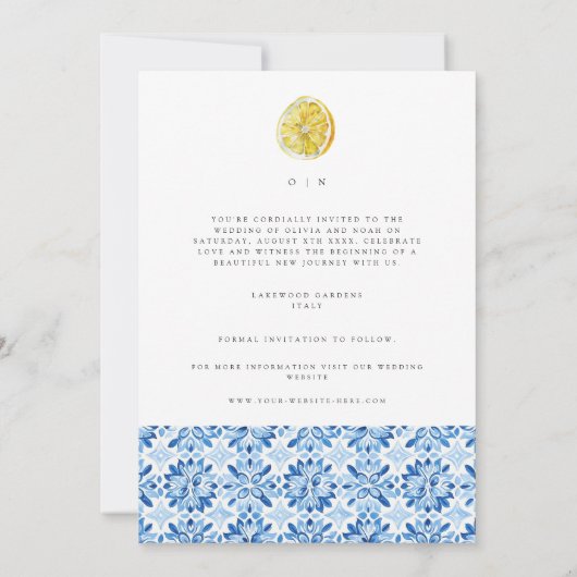 Mediterraanse citroen Save The Date Bruiloft Kaart (Achterkant)