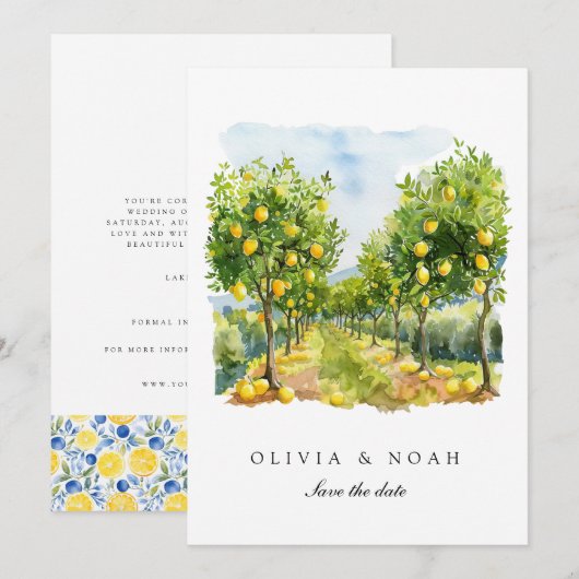 Mediterraanse citroen Save The Date Bruiloft Kaart (Voorkant / Achterkant)