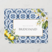 Mediterraanse citroen Tegels bruidsmeisje voorstel Save The Date (Voorkant / Achterkant)