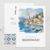 Mediterraanse citroen Tegels bruidsmeisje voorstel Save The Date (Voorkant / Achterkant)