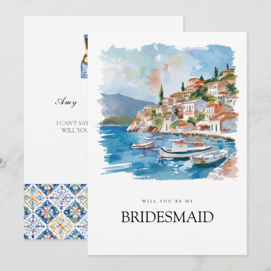 Mediterraanse citroen Tegels bruidsmeisje voorstel Save The Date (Voorkant / Achterkant)