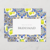 Mediterraanse citroen Tegels bruidsmeisje voorstel Save The Date (Voorkant / Achterkant)