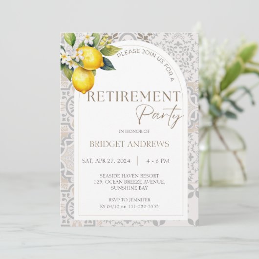 Mediterraanse citroen Tegels Pensioen Party Vrouwe Kaart (Staand voorkant)