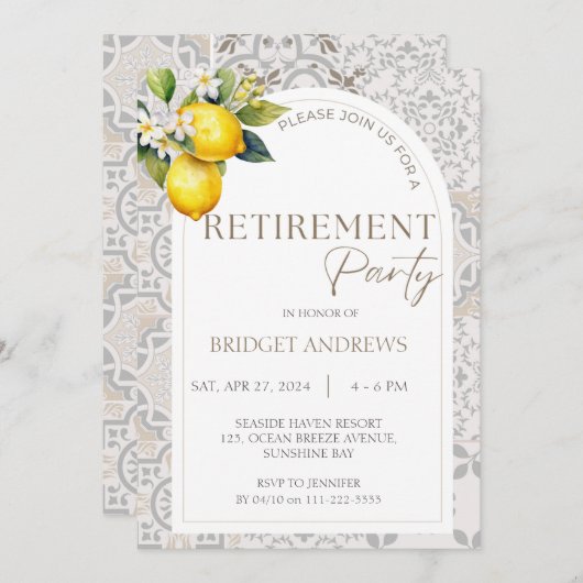 Mediterraanse citroen Tegels Pensioen Party Vrouwe Kaart (Voorkant / Achterkant)