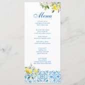 Mediterraanse citroenen blauwe tegel bruiloft menu (Voorkant)