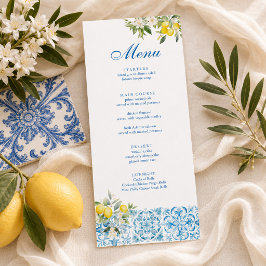 Mediterraanse citroenen blauwe tegel bruiloft menu