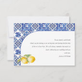 Mediterraanse citroenen Blauwe Tegels Bruiloft Bedankkaart (Achterkant)