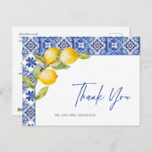 Mediterraanse citroenen Blauwe Tegels Bruiloft Dan Briefkaart (Voorkant / Achterkant)