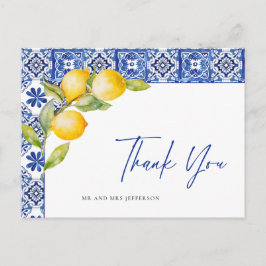 Mediterraanse citroenen Blauwe Tegels Bruiloft Dan Briefkaart