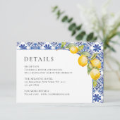 Mediterraanse citroenen Blauwe Tegels Trouwgegeven Informatiekaartje (Staand voorkant)