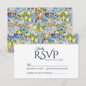 Mediterraanse citroentegel blauwe trouw RSVP-kaart RSVP Kaartje (Voorkant / Achterkant)