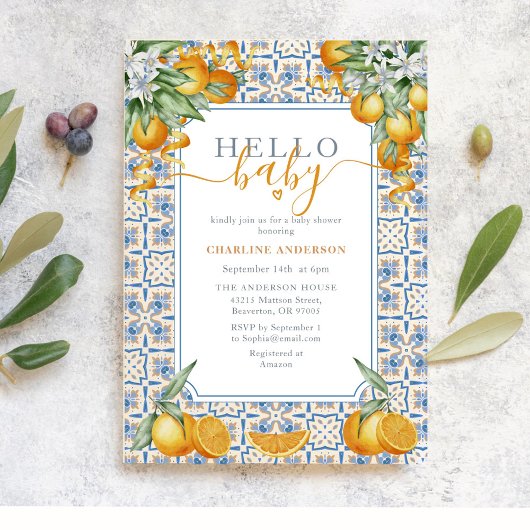 Mediterraanse Citrus Baby Shower Kaart