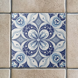 Mediterraanse inspiratie Blauwe bloem Geometrisch Tegeltje