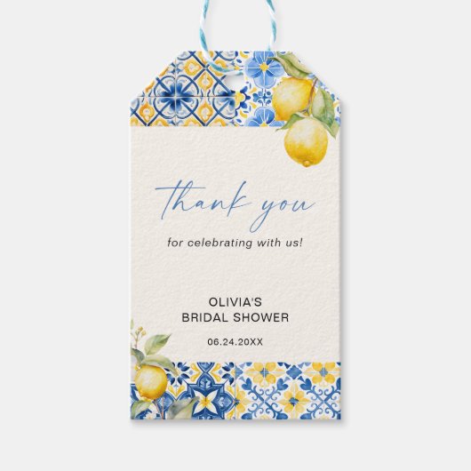 Mediterraanse Italiaanse Tegels Citroen Bruidsdine Cadeaulabel (Voorkant)